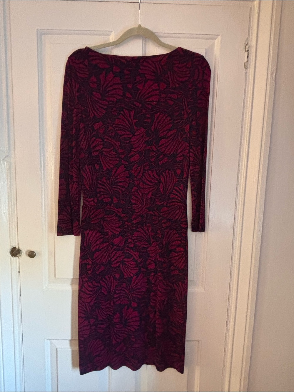 Tory Burch Etta Burgundy and Navy Floral Long-Sleeve Sheath Dress - Picture 2 of 5